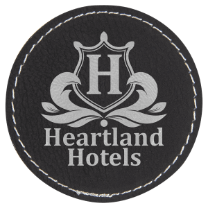 2 1/2" Black/Silver Leatherette Round Patch with Premium Adhesive — catalog reference 1526