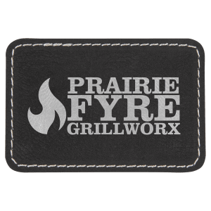3" x 2" Black/Silver Leatherette Rectangle Patch with Premium Adhesive — catalog reference 1467