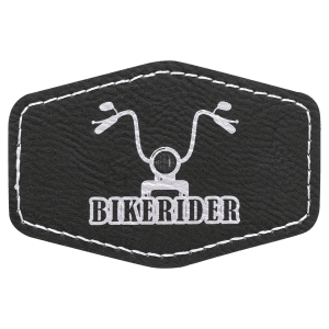 3" x 2" Black/Silver Leatherette Hex Patch with Premium Adhesive — catalog reference 1586