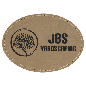 3 1/2" x 2 1/2" Oval Light Brown Leatherette Patch with Adhesive — catalog reference 1399