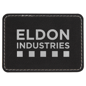3 1/2" x 2 1/2" Rectangle Black/Silver Leatherette Patch with Adhesive — catalog reference 1328