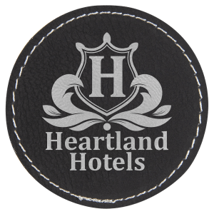 2 1/2" Round Black/Silver Leatherette Patch with Adhesive — catalog reference 1358