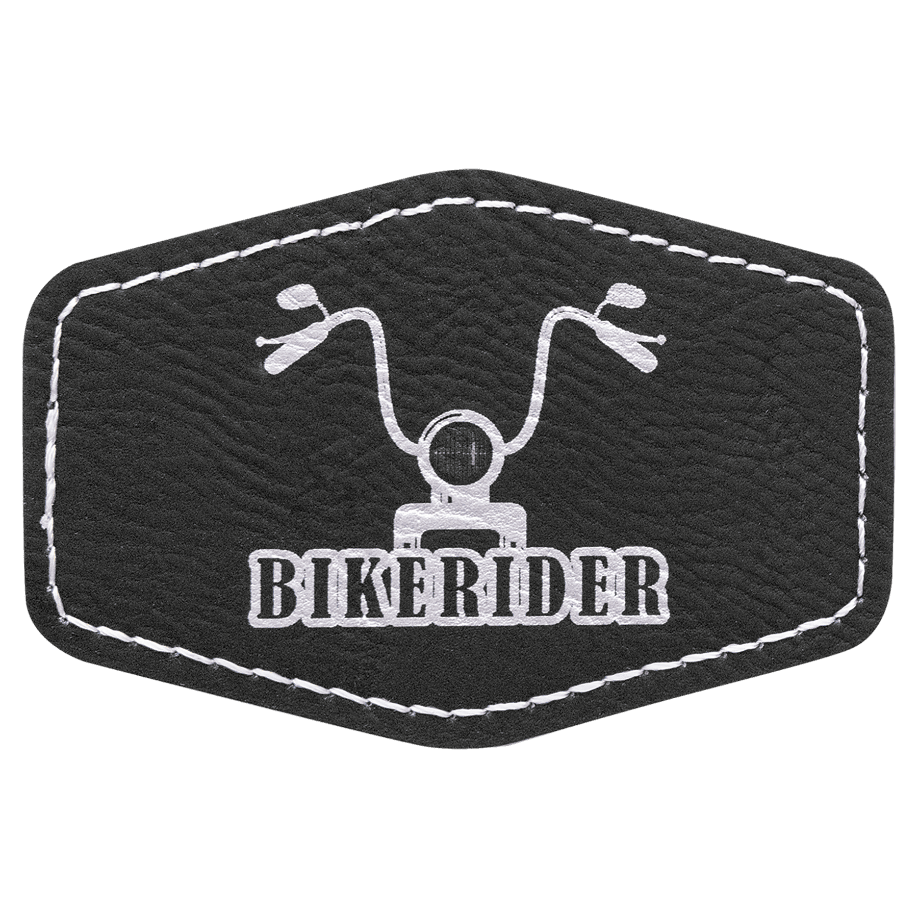 3" x 2" Hex Black/Silver Leatherette Patch with Adhesive — catalog reference 1315