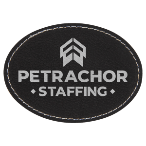 3 1/2" x 2 1/2" Oval Black/Silver Leatherette Patch with Adhesive — catalog reference 1401