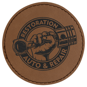 3" Round Dark Brown Leatherette Patch with Adhesive — catalog reference 1375