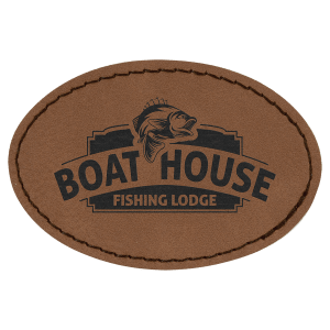 3" x 2" Oval Dark Brown Leatherette Patch with Adhesive — catalog reference 1390