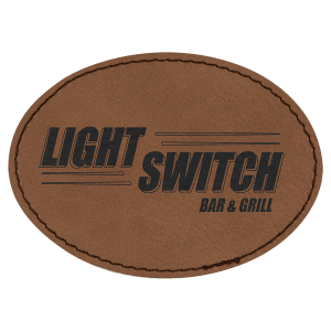 3 1/2" x 2 1/2" Oval Dark Brown Leatherette Patch with Adhesive — catalog reference 1403