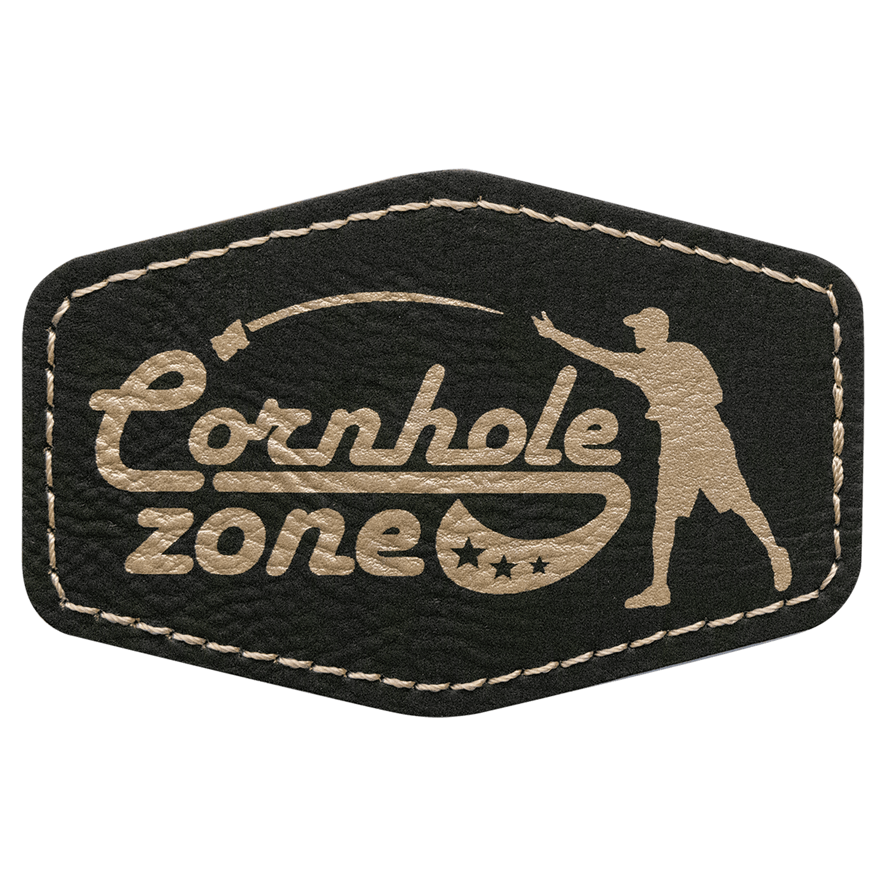 3" x 2" Hex Black/Gold Leatherette Patch with Adhesive — catalog reference 1318