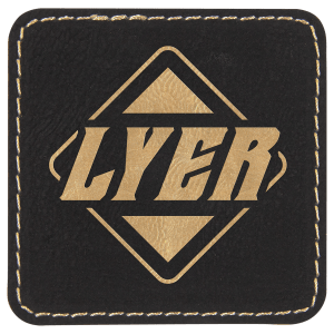 2 1/2" x 2 1/2" Square Black/Gold Leatherette Patch with Adhesive — catalog reference 1417
