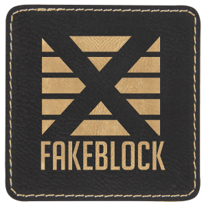 3" x 3" Square Black/Gold Leatherette Patch with Adhesive — catalog reference 1432