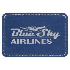 3" x 2" Rectangle Blue/Silver Leatherette Patch with Adhesive — catalog reference 1306