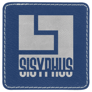 3" x 3" Square Blue/Silver Leatherette Patch with Adhesive — catalog reference 1435
