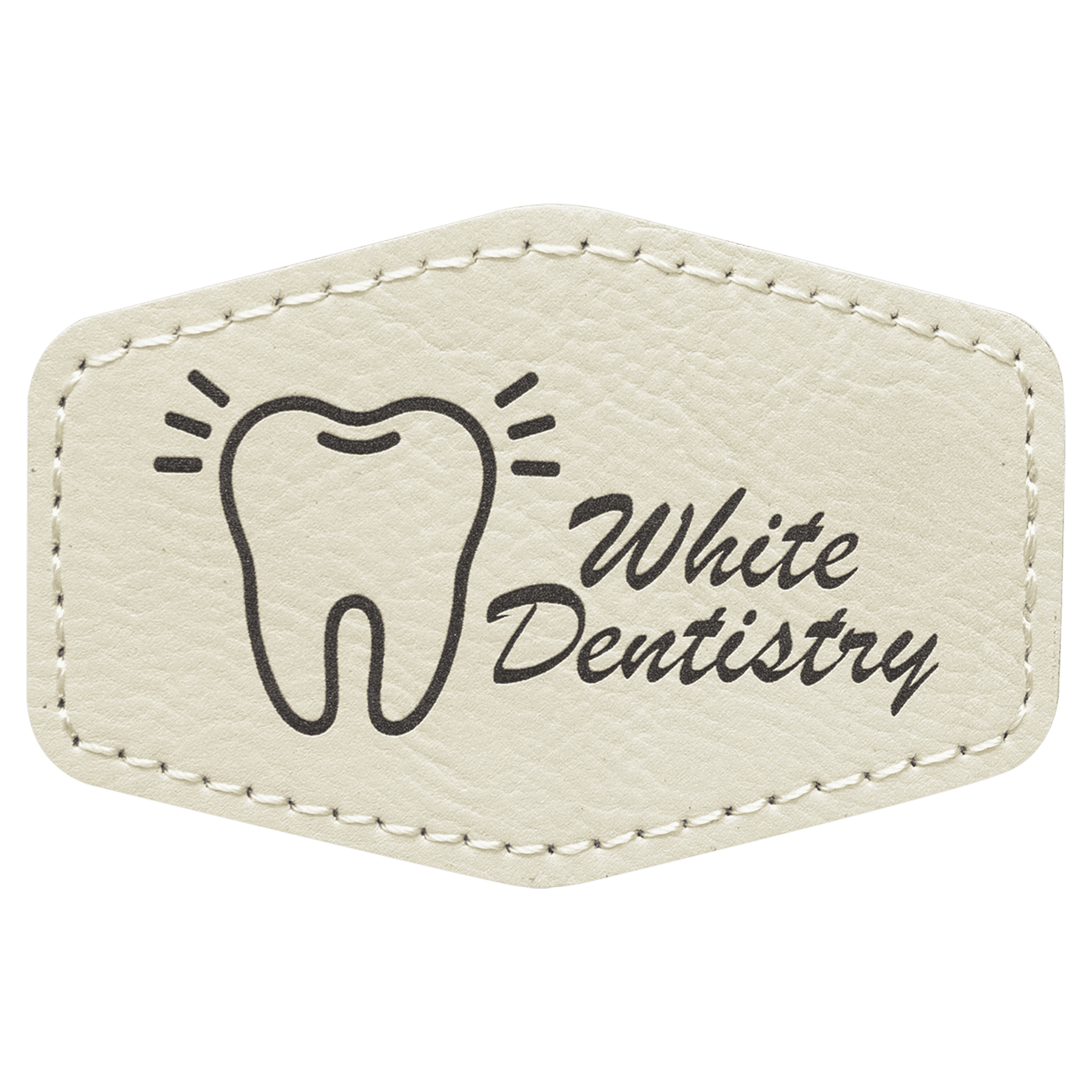 3" x 2" Hex White Leatherette Patch with Adhesive — catalog reference 1324