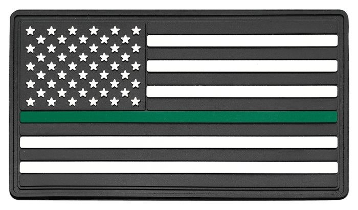 1 3/4" x 3 1/4" Green Line American Flag PVC Patch representing support for the military - Premium Adhesive included — catalog reference 216
