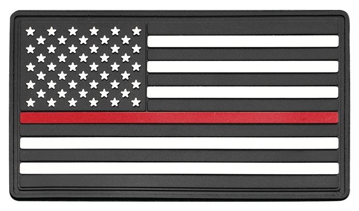 1 3/4" x 3 1/4" Red Line American Flag PVC Patch representing support for firefighters - Premium Adhesive included — catalog reference 214