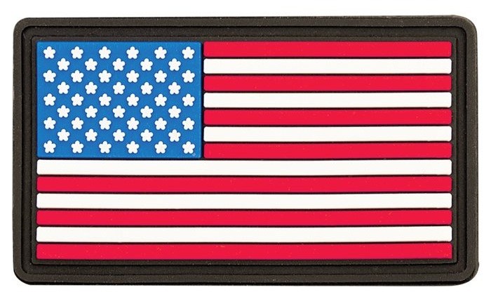 1 1/4" x 2" Red White and Blue American Flag PVC Patch with Premium Adhesive — catalog reference 218