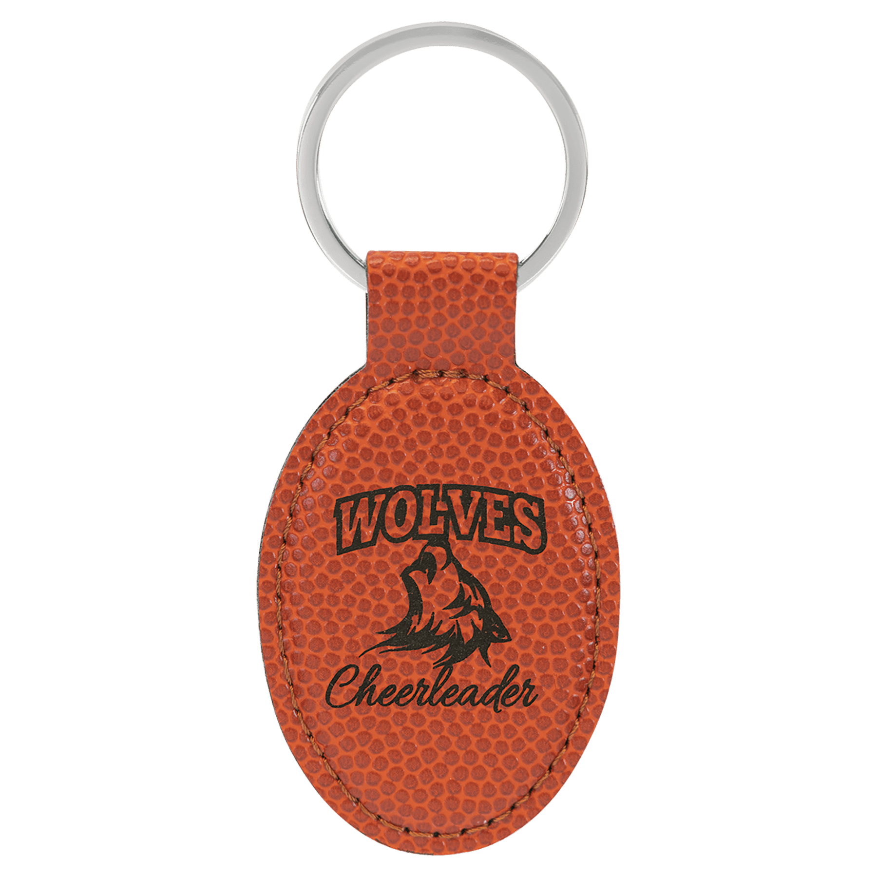 3" x 1 3/4" Basketball Leatherette Oval Keychain — catalog reference 2320