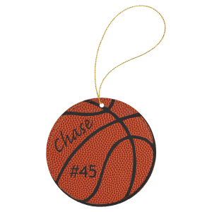 Basketball Leatherette Round Ornament with Gold String — catalog reference 2245