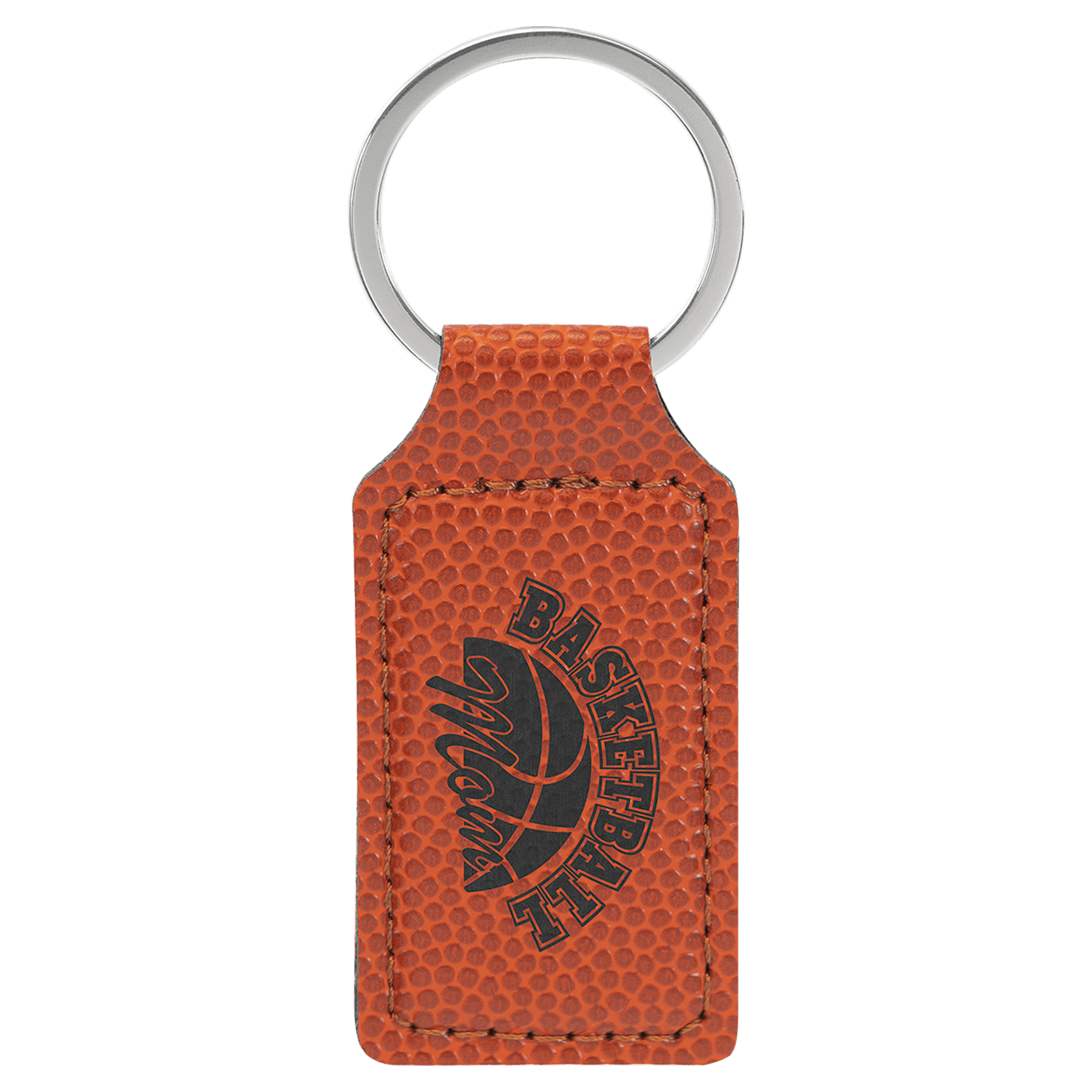 2 3/4" x 1 1/4" Basketball Leatherette Rectangle Keychain — catalog reference 2321