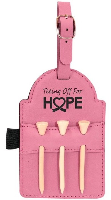 5 x 3.25 in. Leatherette Golf Bag Tag with 3 Wooden Tees pink/black — catalog reference 927