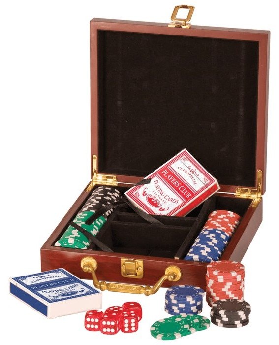 7.5 x 4.5 x 1.625 in. Rosewood-Finish Card and Dice Set — catalog reference 965