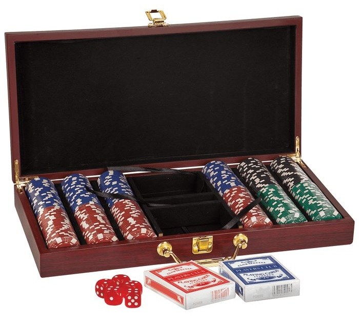 15.25 x 7.5 x 2 in. Rosewood-Finish 300-Chip Poker Set — catalog reference 966