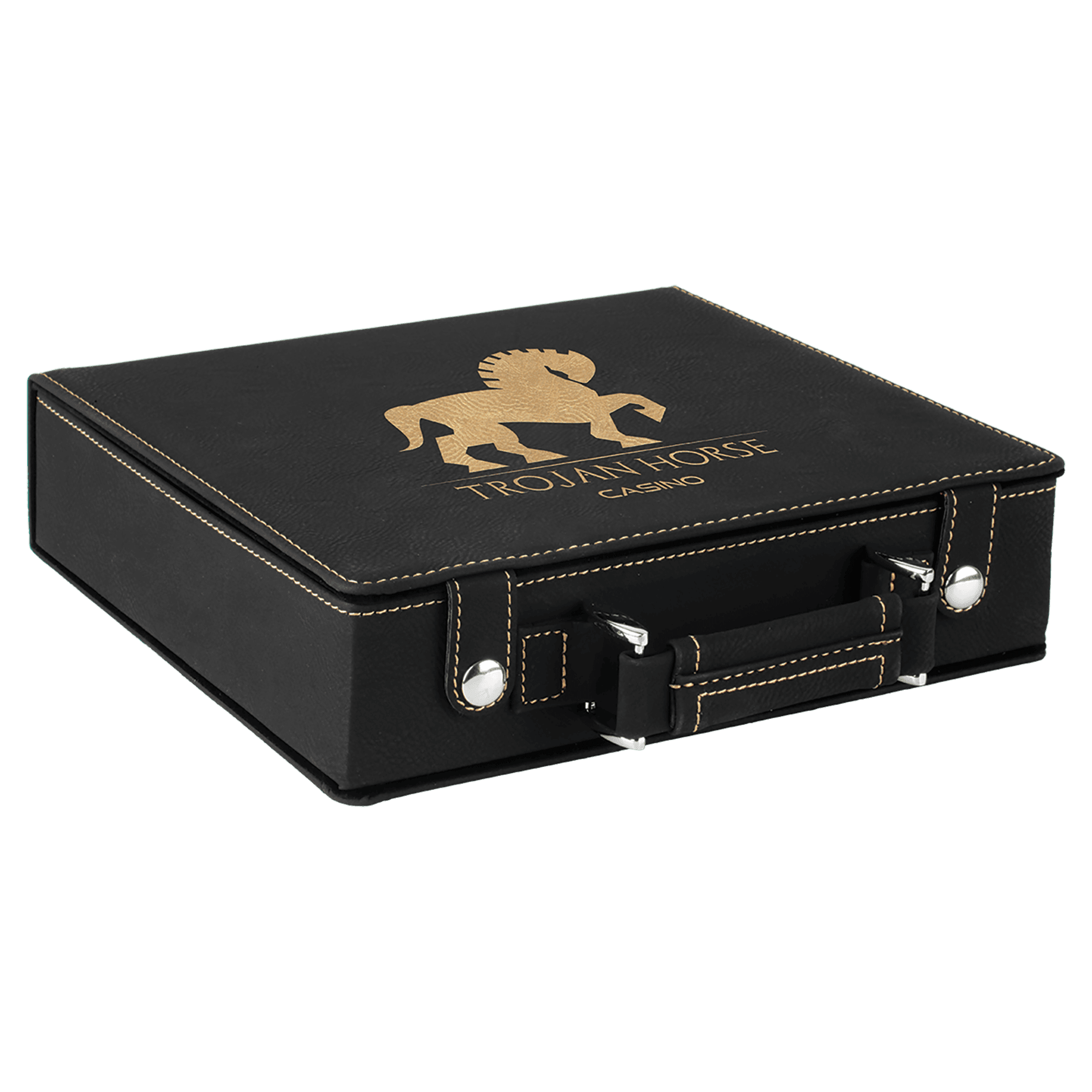 8.875 x 7.75 x 2.25 in. Leatherette Poker Set black/gold — catalog reference 967