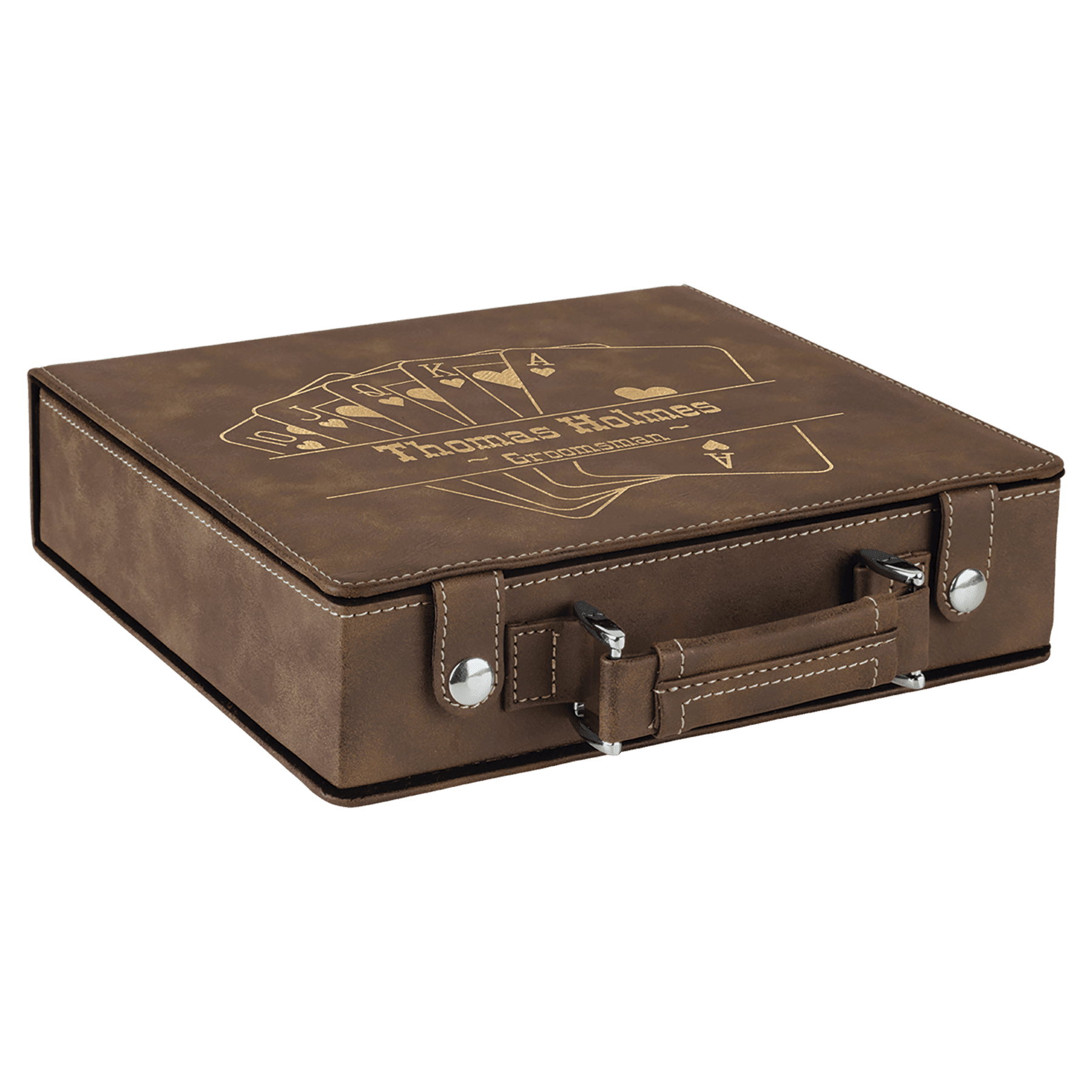 8.875 x 7.75 x 2.25 in. Leatherette Poker Set rustic/gold — catalog reference 970