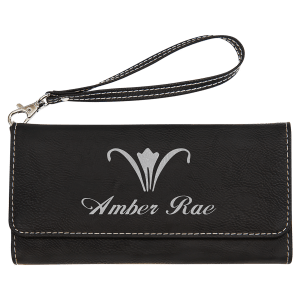 7 1/2" x 4" Black/Silver Leatherette Wallet with Strap — catalog reference 1592