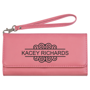 7 1/2" x 4" Pink Leatherette Wallet with Strap — catalog reference 1593