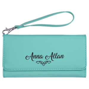 7 1/2" x 4" Teal Leatherette Wallet with Strap — catalog reference 1594