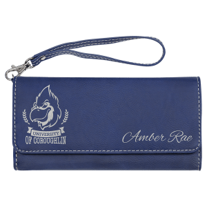 7 1/2" x 4" Blue/Silver Leatherette Wallet with Strap — catalog reference 1595
