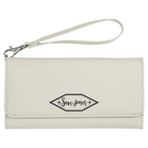 7 1/2" x 4" White Leatherette Wallet with Strap — catalog reference 1597