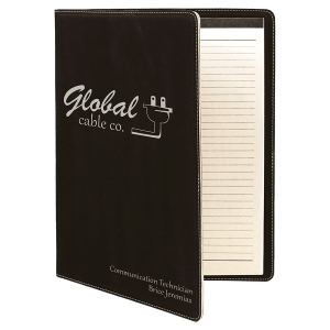 9 1/2 x 12 in. Black / Silver Leatherette Folding Portfolio with Notepad — catalog reference 1675