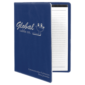 9 1/2 x 12 in. Blue / Silver Leatherette Folding Portfolio with Notepad — catalog reference 1681