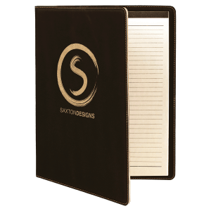 9 1/2 x 12 in. Black / Gold Leatherette Folding Portfolio with Notepad — catalog reference 1683
