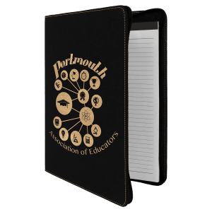 9 1/2 x 12 in. Black / Gold Leatherette Zippered Portfolio with Notepad — catalog reference 1693