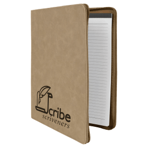 9 1/2 x 12 in. Light Brown Leatherette Zippered Portfolio with Notepad — catalog reference 1694