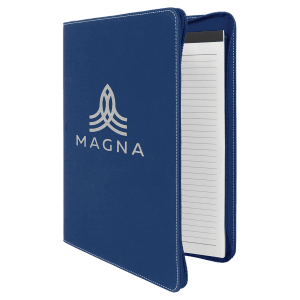 9 1/2 x 12 in. Blue / Silver Leatherette Zippered Portfolio with Notepad — catalog reference 1695