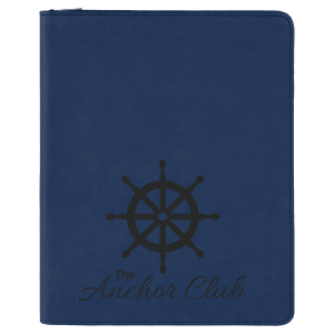 9 1/2 x 12 in. Blue / Black Leatherette Zippered Portfolio with Notepad — catalog reference 1700