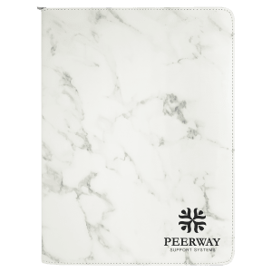 9 1/2 x 12 in. White Marble Leatherette Zippered Portfolio with Notepad — catalog reference 1697