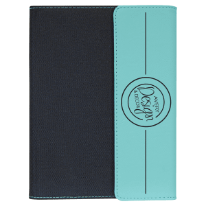 7 x 9 in. Teal / Black Canvas Leatherette & Canvas Portfolio with Notepad — catalog reference 1712