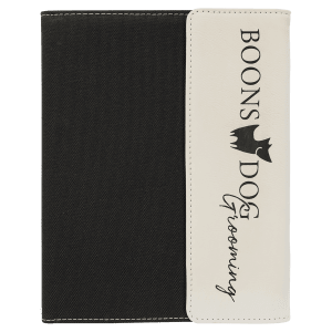 7 x 9 in. White / Black Canvas Leatherette & Canvas Portfolio with Notepad — catalog reference 1716