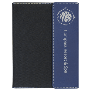 7 x 9 in. Blue-Silver / Black Canvas Leatherette & Canvas Portfolio with Notepad — catalog reference 1713