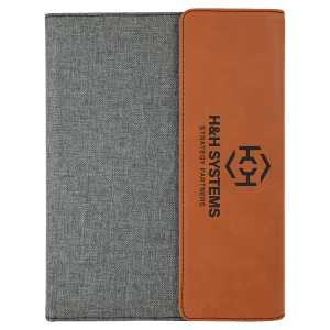 7 x 9 in. Rawhide / Gray Canvas Leatherette & Canvas Portfolio with Notepad — catalog reference 1711