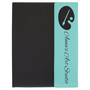 9 1/2 x 12 in. Teal / Black Canvas Leatherette & Canvas Portfolio with Notepad — catalog reference 1721