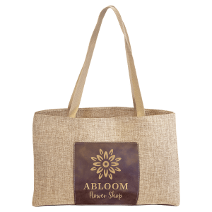 19 x 12 in. Rustic / Gold Burlap Bag with 5 in. Leatherette Gusset — catalog reference 1790
