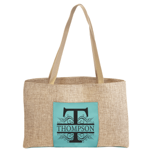 19 x 12 in. Teal Burlap Bag with 5 in. Leatherette Gusset — catalog reference 1791