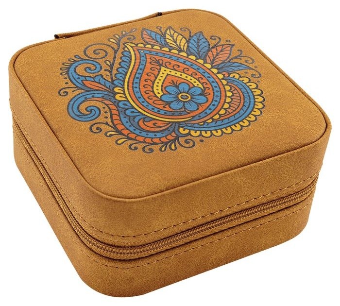 Travel Jewelry Box - Leatherette, Collection, 4" x 4", Light Brown — catalog reference 248