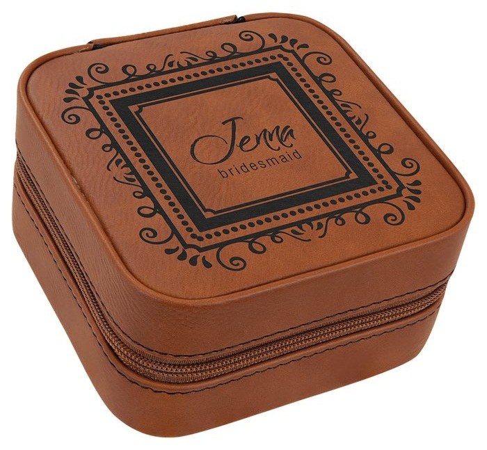 4 x 4 in. Leatherette Travel Jewelry Box with Tan Lining rawhide/black — catalog reference 983